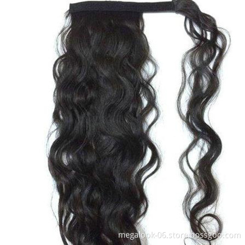 Megalook Hair Wavy Ponytail Extension for Women Wrap Around Magic Paste Yaki Ponytail Clip in Hairpieces